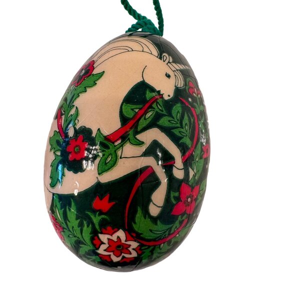 Vintage Paper Mache Ball Holiday Ornament Unicorn Horse Decor Hanging Christmas